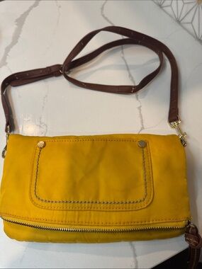 Women’s Yellow Crossbody Bag with Brown Strap